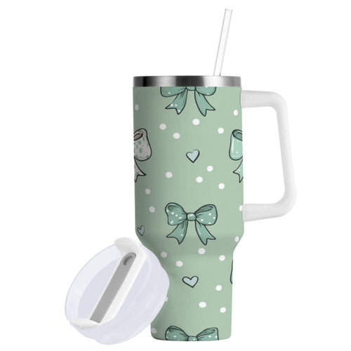 30 oz Insulated Stainless Steel Tumbler Double Wall Stainless Steel Tumbler with 2-Way Drinking Green and Mint Bows Edition-3P3X