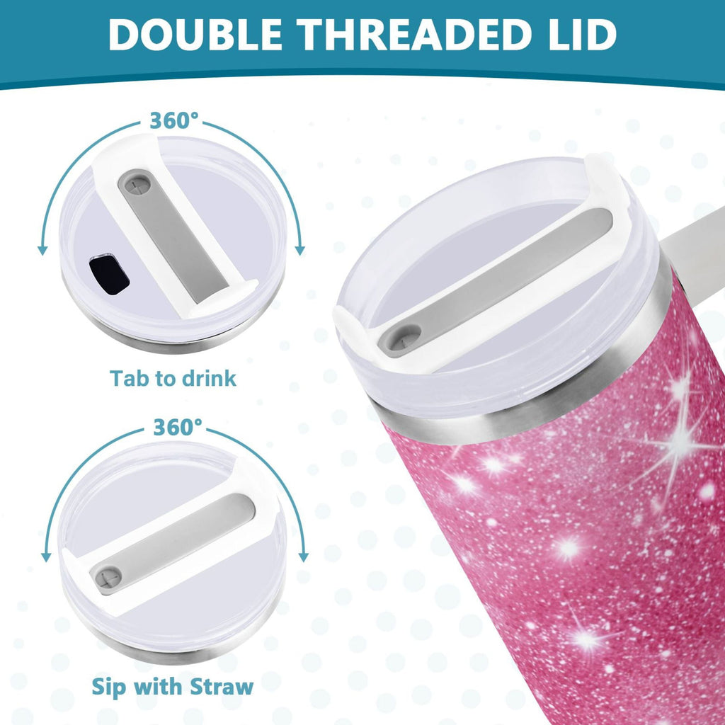 40 oz Insulated Stainless Steel Tumbler Double Wall Stainless Steel Tumbler with 2-Way Drinking Pink Glitter Background Edition-Z74Z