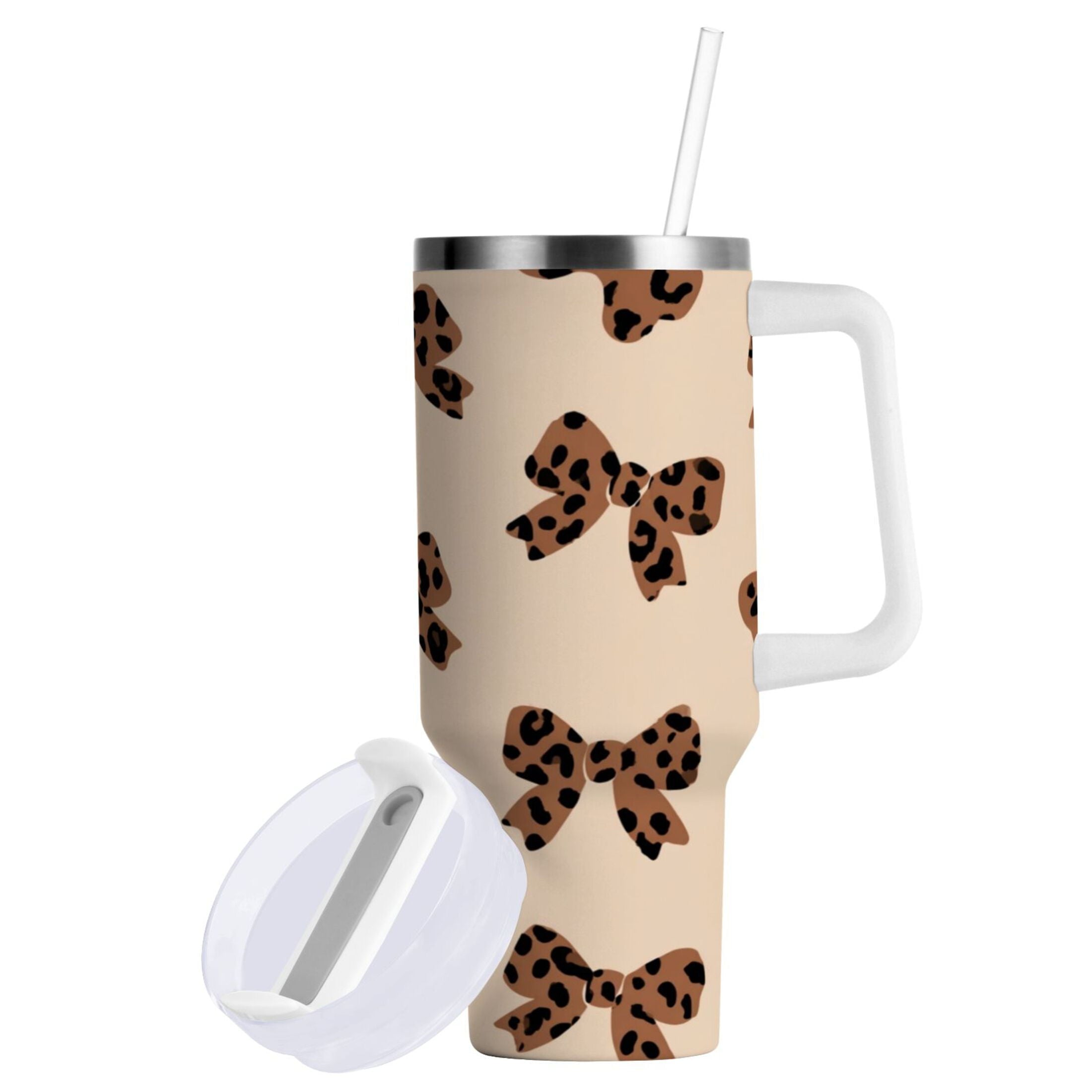 30 oz Insulated Stainless Steel Tumbler Double Wall Stainless Steel Tumbler with 2-Way Drinking Cute Brown Bow Edition-E874