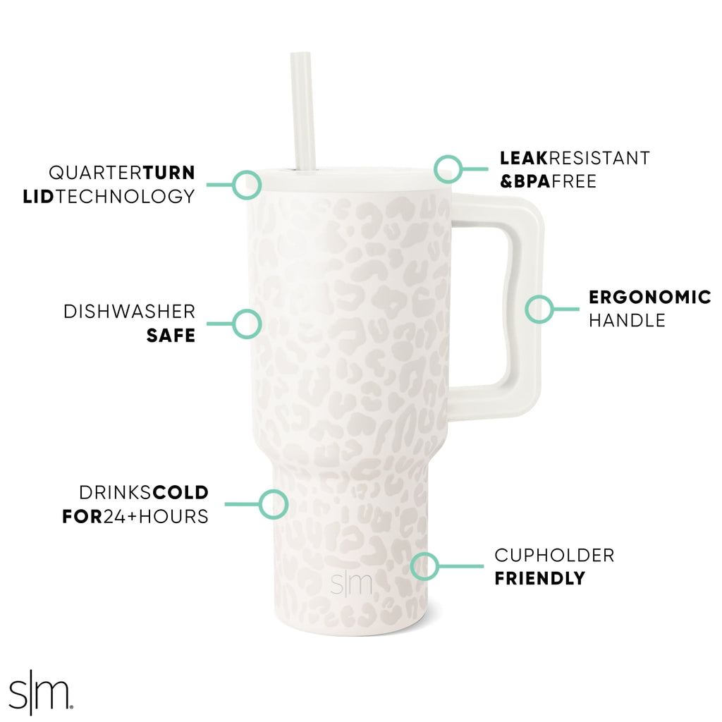 Simple Modern 30 fl oz Insulated Stainless Steel Trek Tumbler with Straw Lid | Cream Leopard Edition-BG2X