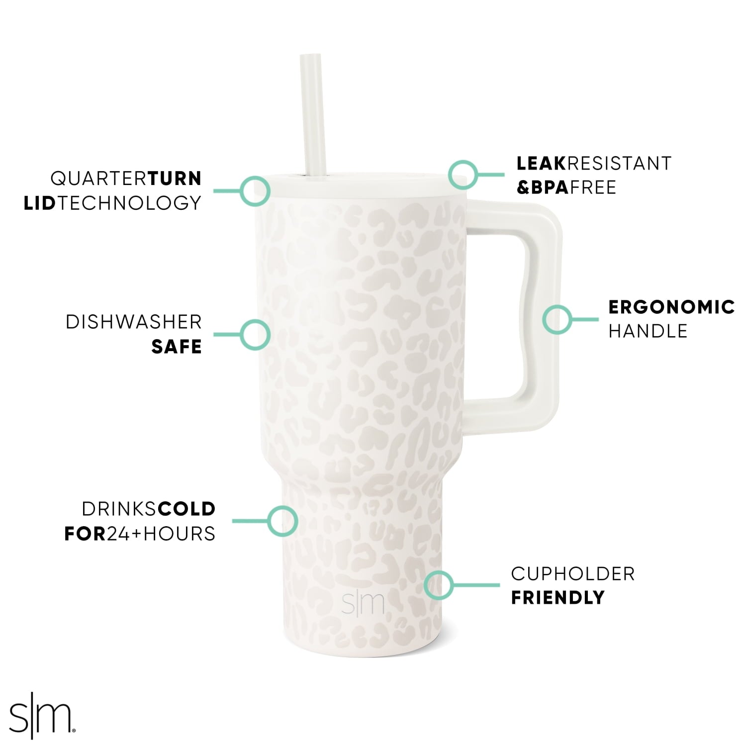 Simple Modern 30 fl oz Insulated Stainless Steel Trek Tumbler with Straw Lid | Cream Leopard Edition-BG2X