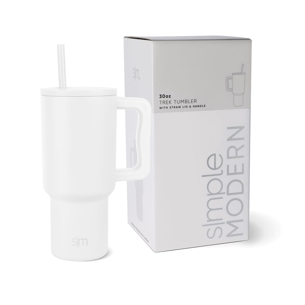Simple Modern 30 fl oz Insulated Stainless Steel Trek Tumbler with Straw Lid | Cream Leopard Edition-BG2X