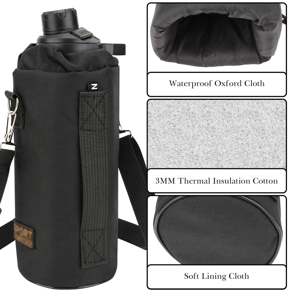 Linkidea Sports Water Bottle Carrier with Strap Compatible with Nalgene Sustain Tritan 48oz, CamelBak Chute Mag 50oz, Thick Waterbottle Cooler Bag Holder Shoulder Strap, Black Edition-JWNY