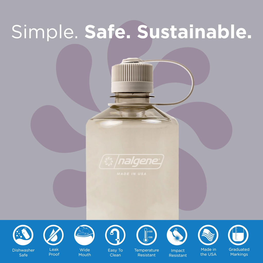 Nalgene Sustain Tritan BPA-Free Water Bottle Made with Material Derived from 50% Plastic Waste (using ISCC certified mass balance), 32 OZ, Narrow Mouth, Cotton Edition-WOIG