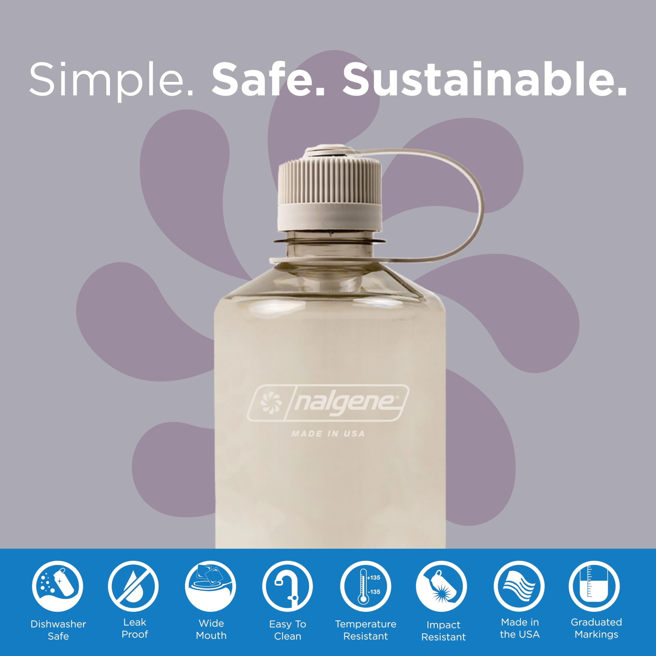 Nalgene Sustain Tritan BPA-Free Water Bottle Made with Material Derived from 50% Plastic Waste (using ISCC certified mass balance), 32 OZ, Narrow Mouth, Cotton Edition-WOIG