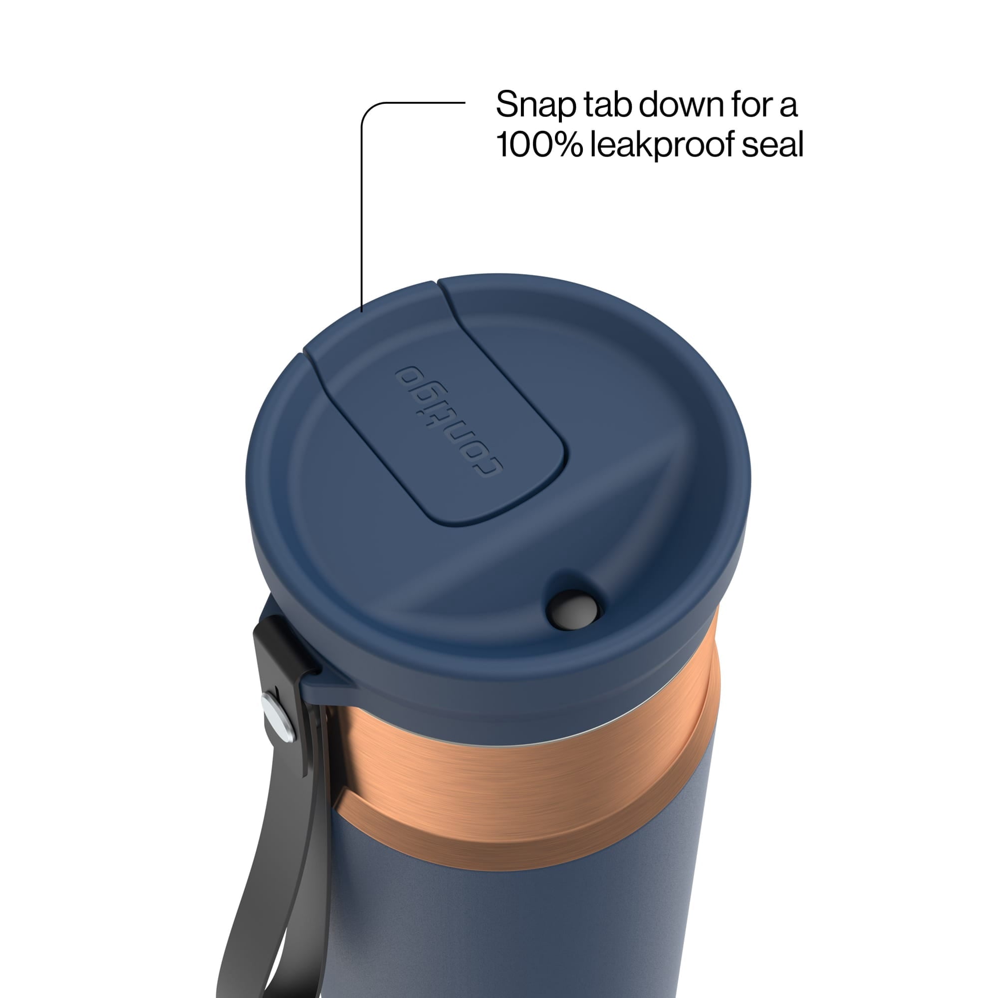 Contigo SnapSeal Leakproof Stainless Steel Reusable Water Bottle with Carrying Strap, Dark Blue/Bronze, 24 oz Edition-3OEQ