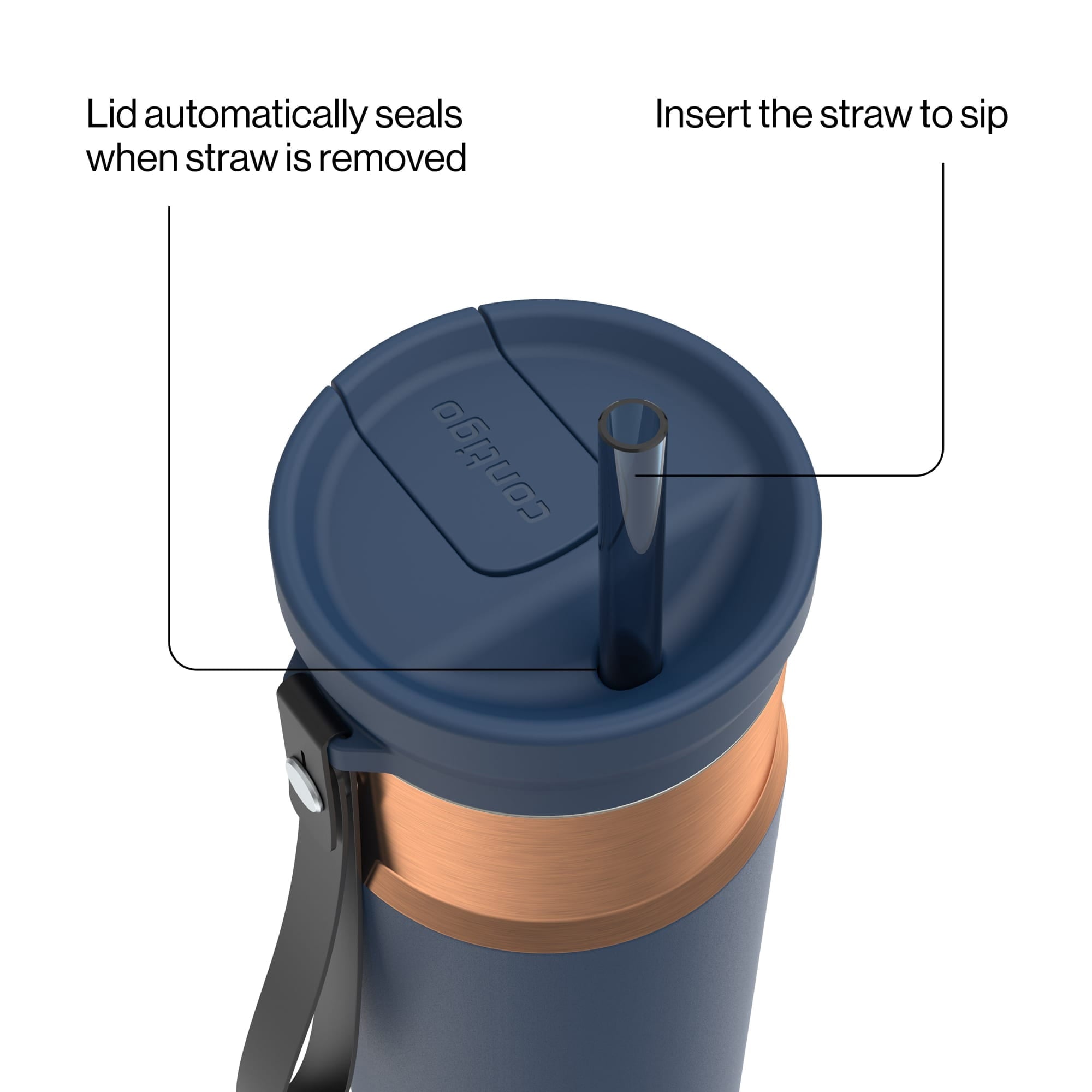 Contigo SnapSeal Leakproof Stainless Steel Reusable Water Bottle with Carrying Strap, Dark Blue/Bronze, 24 oz Edition-3OEQ