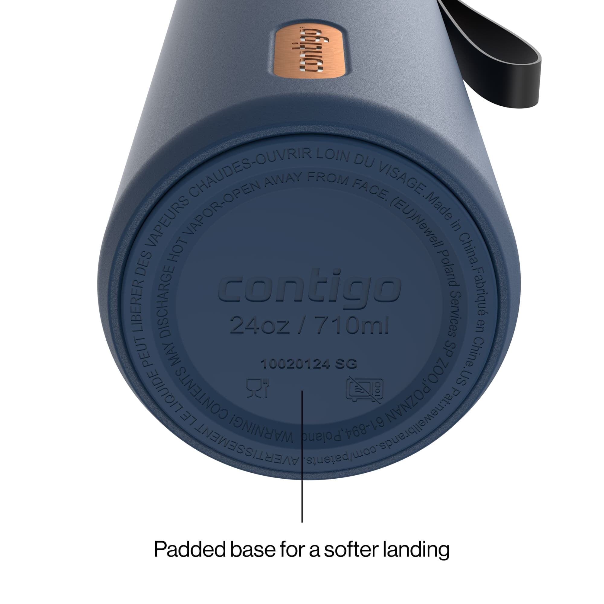 Contigo SnapSeal Leakproof Stainless Steel Reusable Water Bottle with Carrying Strap, Dark Blue/Bronze, 24 oz Edition-3OEQ