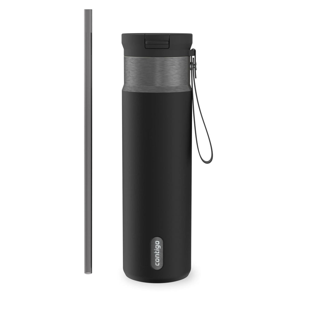 Contigo SnapSeal Leakproof Stainless Steel Reusable Water Bottle with Carrying Strap, Dark Blue/Bronze, 24 oz Edition-3OEQ
