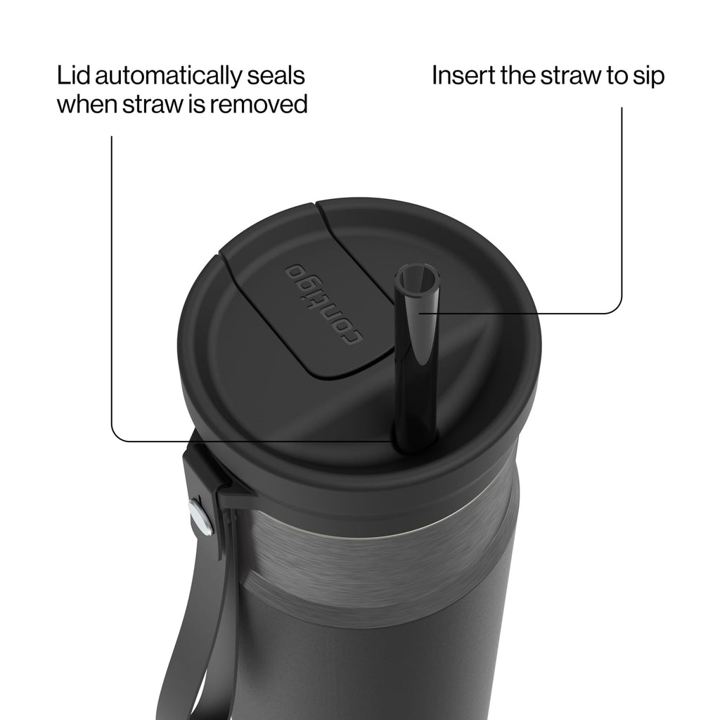 Contigo SnapSeal Leakproof Stainless Steel Reusable Water Bottle with Carrying Strap, Dark Blue/Bronze, 24 oz Edition-3OEQ