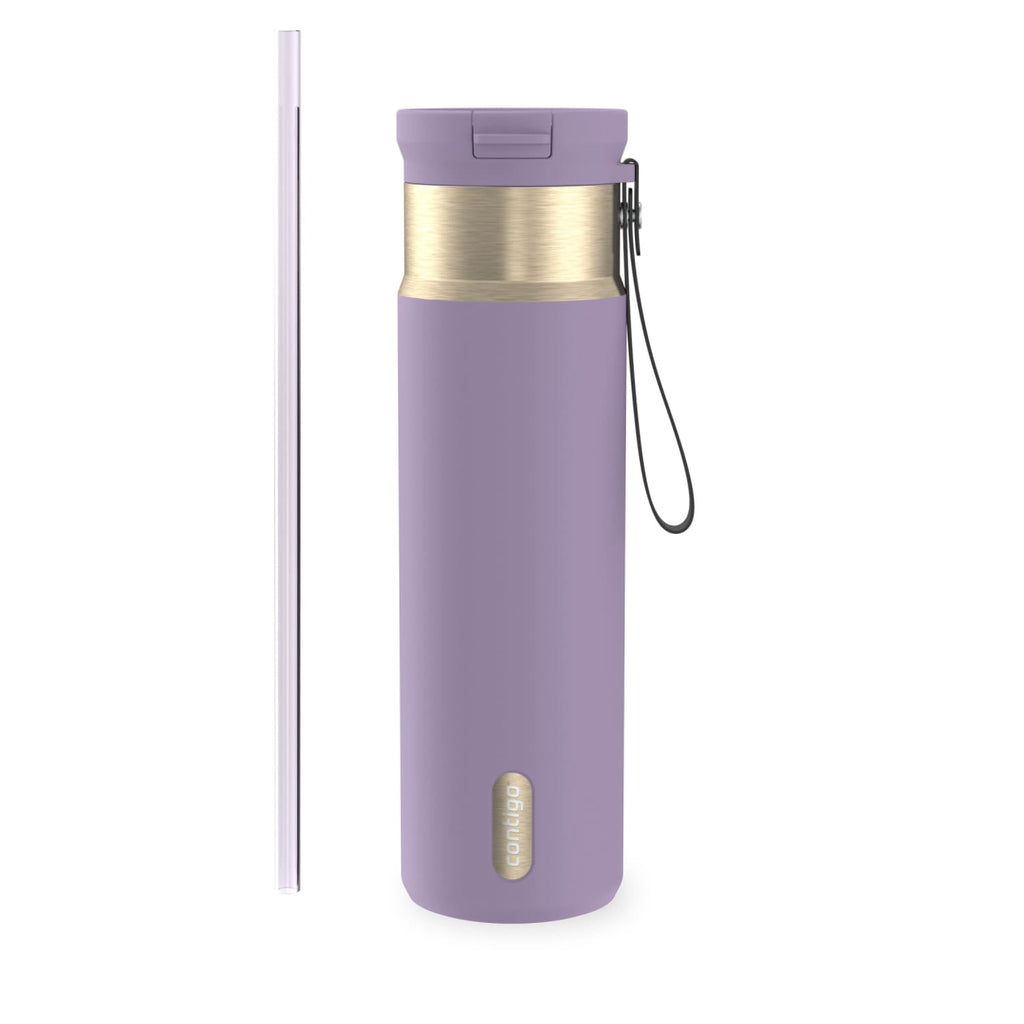 Contigo SnapSeal Leakproof Stainless Steel Reusable Water Bottle with Carrying Strap, Dark Blue/Bronze, 24 oz Edition-3OEQ