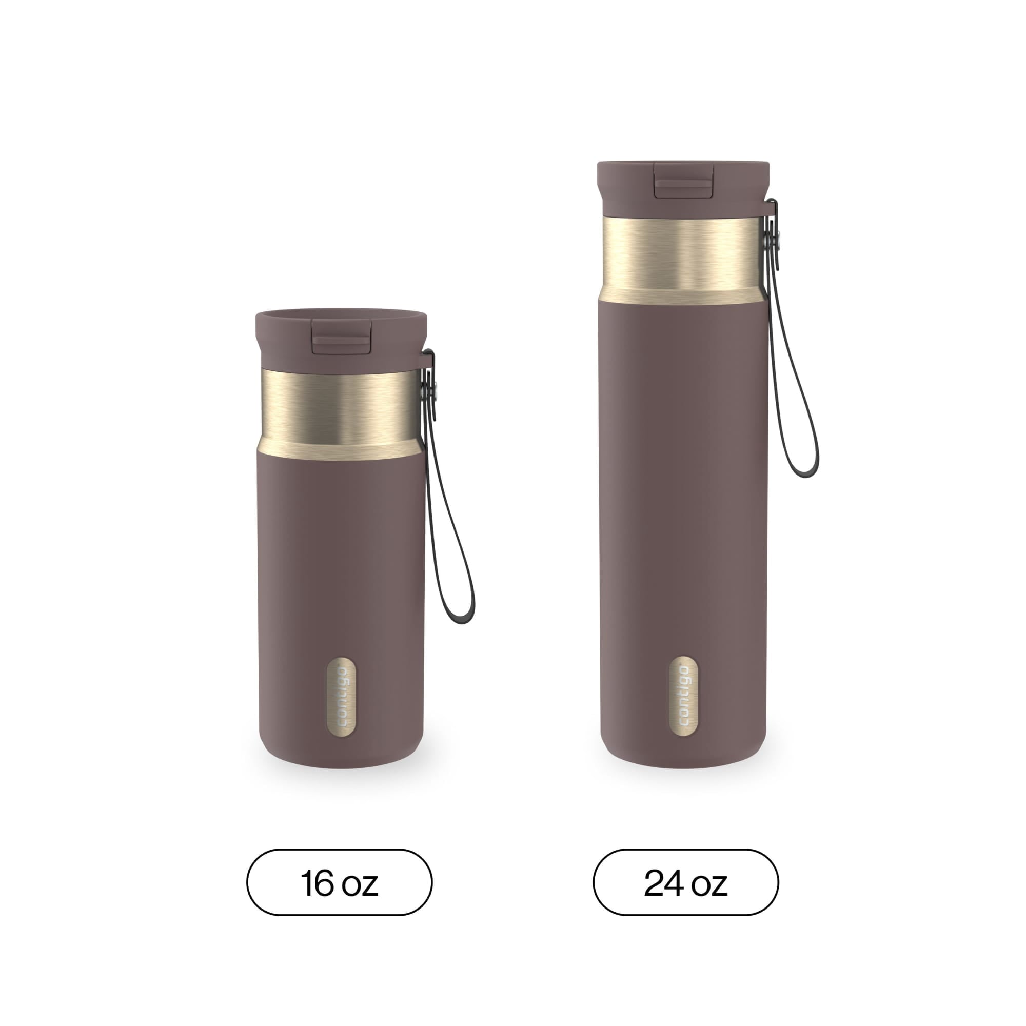 Contigo SnapSeal Leakproof Stainless Steel Reusable Water Bottle with Carrying Strap, Dark Blue/Bronze, 24 oz Edition-3OEQ