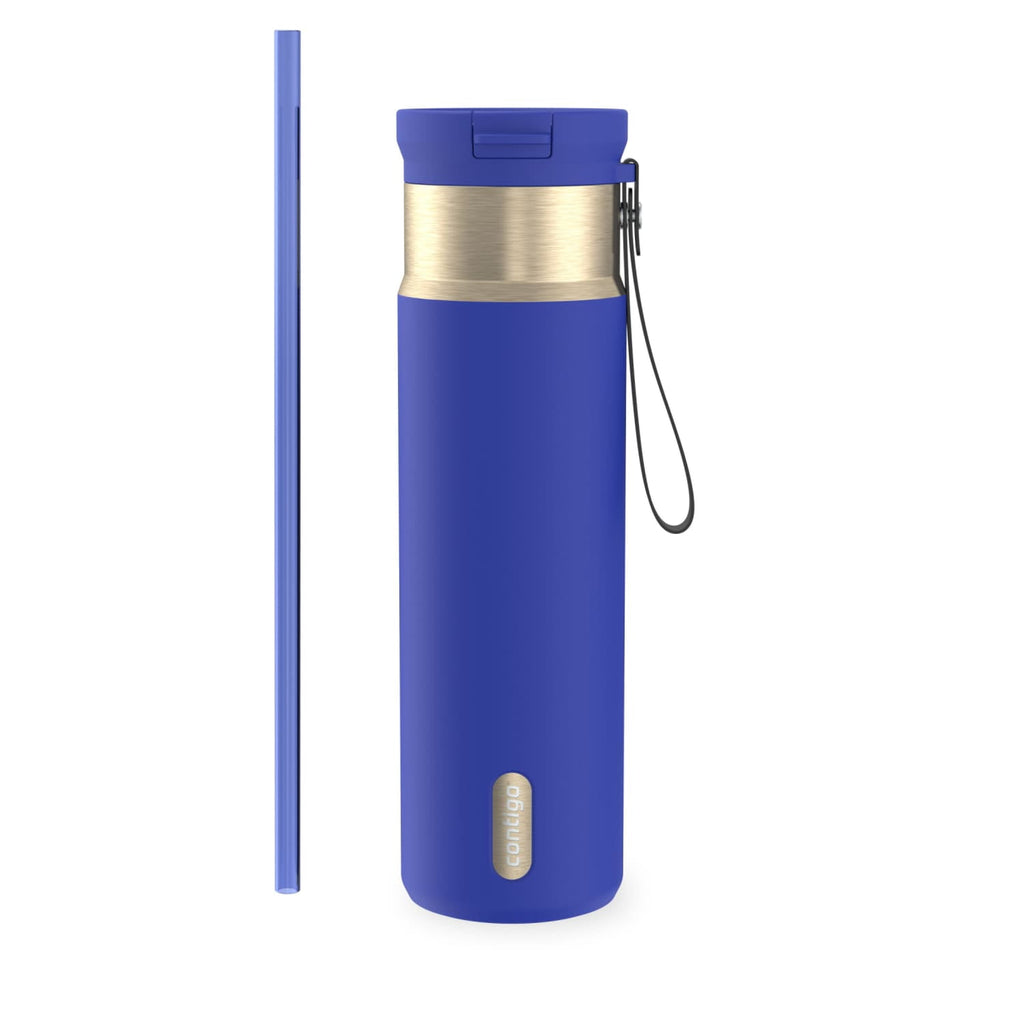Contigo SnapSeal Leakproof Stainless Steel Reusable Water Bottle with Carrying Strap, Dark Blue/Bronze, 24 oz Edition-3OEQ