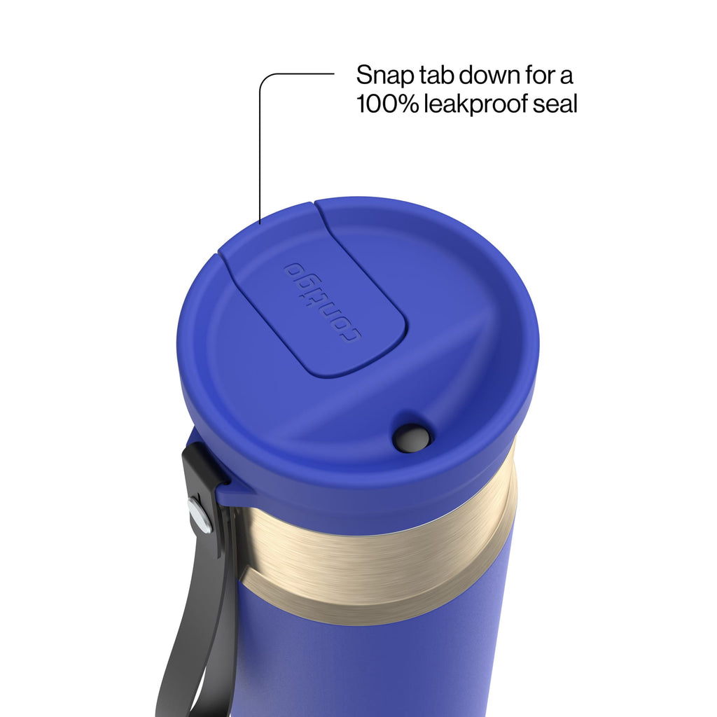 Contigo SnapSeal Leakproof Stainless Steel Reusable Water Bottle with Carrying Strap, Dark Blue/Bronze, 24 oz Edition-3OEQ