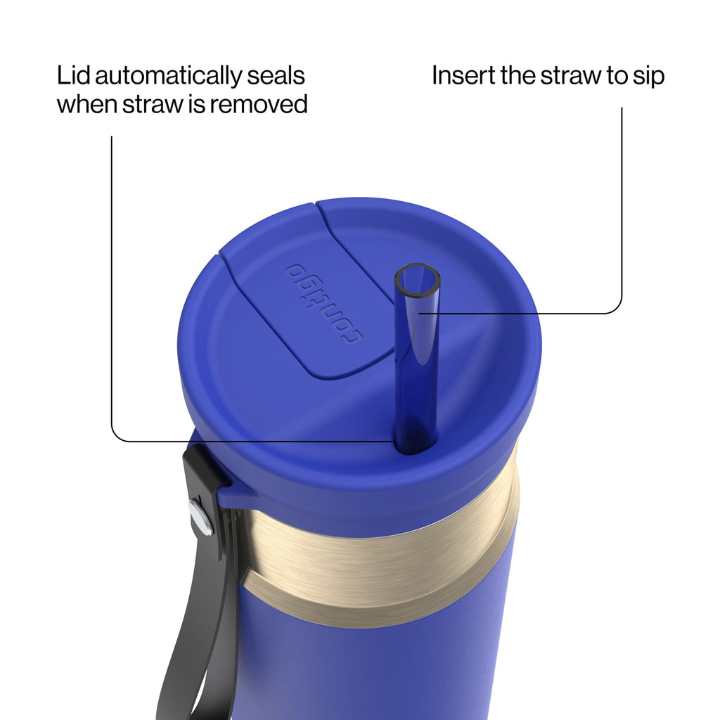 Contigo SnapSeal Leakproof Stainless Steel Reusable Water Bottle with Carrying Strap, Dark Blue/Bronze, 24 oz Edition-3OEQ