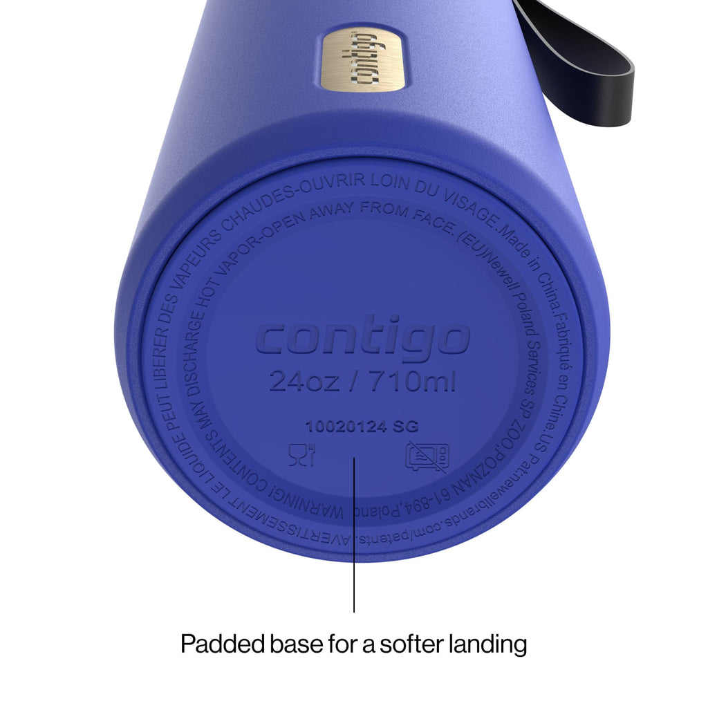 Contigo SnapSeal Leakproof Stainless Steel Reusable Water Bottle with Carrying Strap, Dark Blue/Bronze, 24 oz Edition-3OEQ