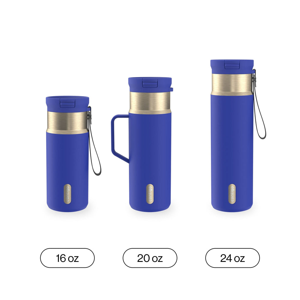 Contigo SnapSeal Leakproof Stainless Steel Reusable Water Bottle with Carrying Strap, Dark Blue/Bronze, 24 oz Edition-3OEQ