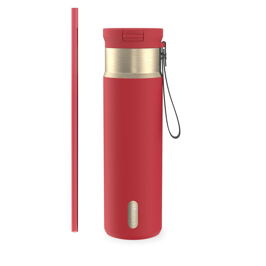 Contigo SnapSeal Leakproof Stainless Steel Reusable Water Bottle with Carrying Strap, Dark Blue/Bronze, 24 oz Edition-3OEQ