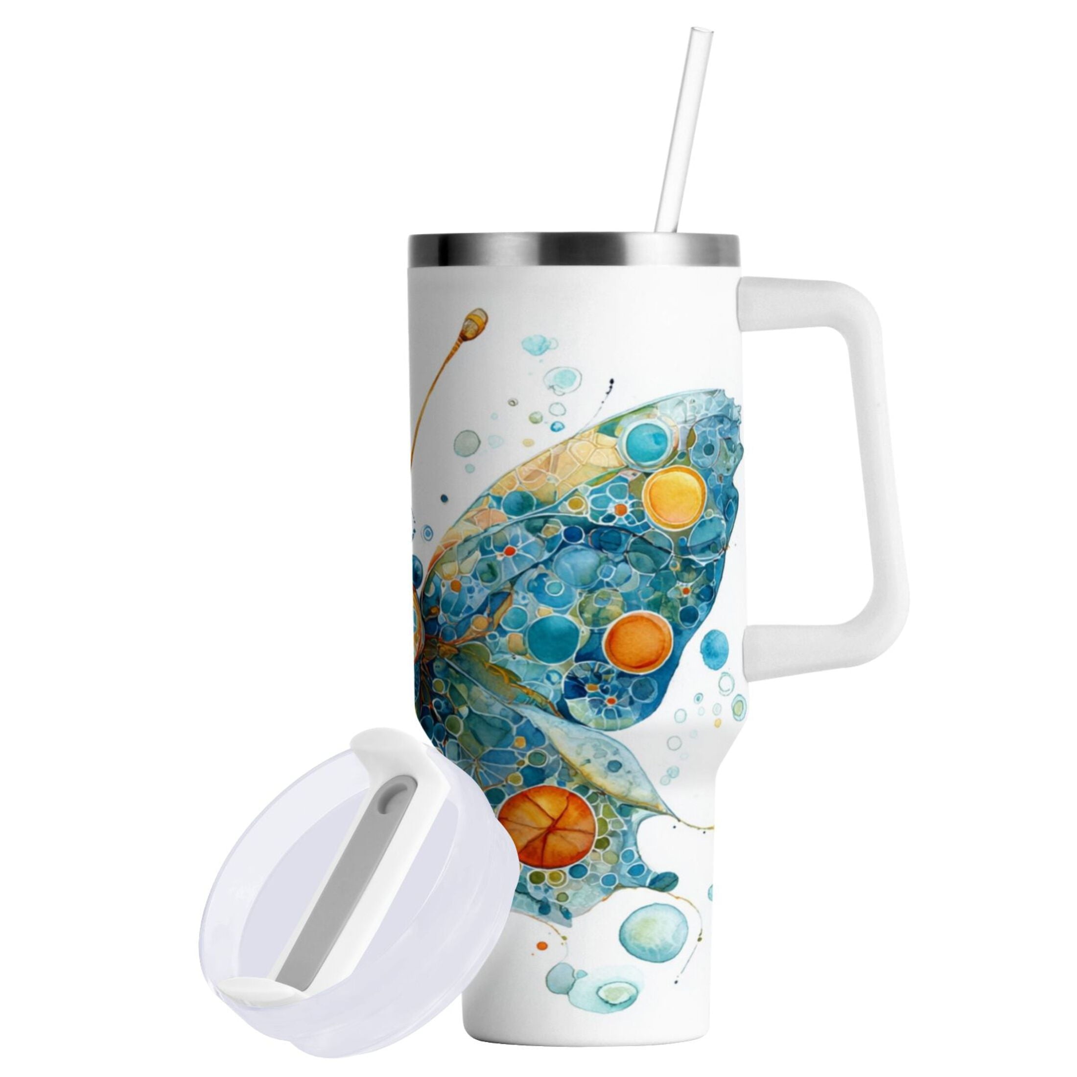 40 oz Insulated Stainless Steel Tumbler Double Wall Stainless Steel Tumbler with 2-Way Drinking Intricately Butterfly Edition-TOOC