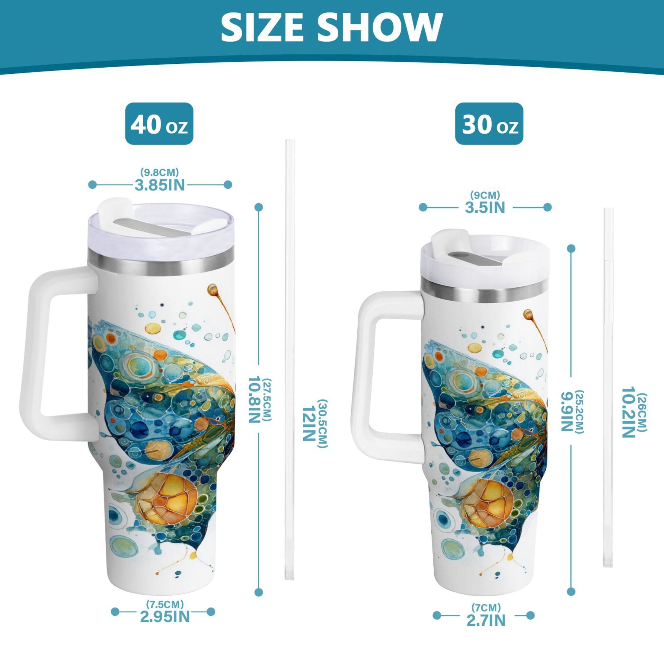 40 oz Insulated Stainless Steel Tumbler Double Wall Stainless Steel Tumbler with 2-Way Drinking Intricately Butterfly Edition-TOOC