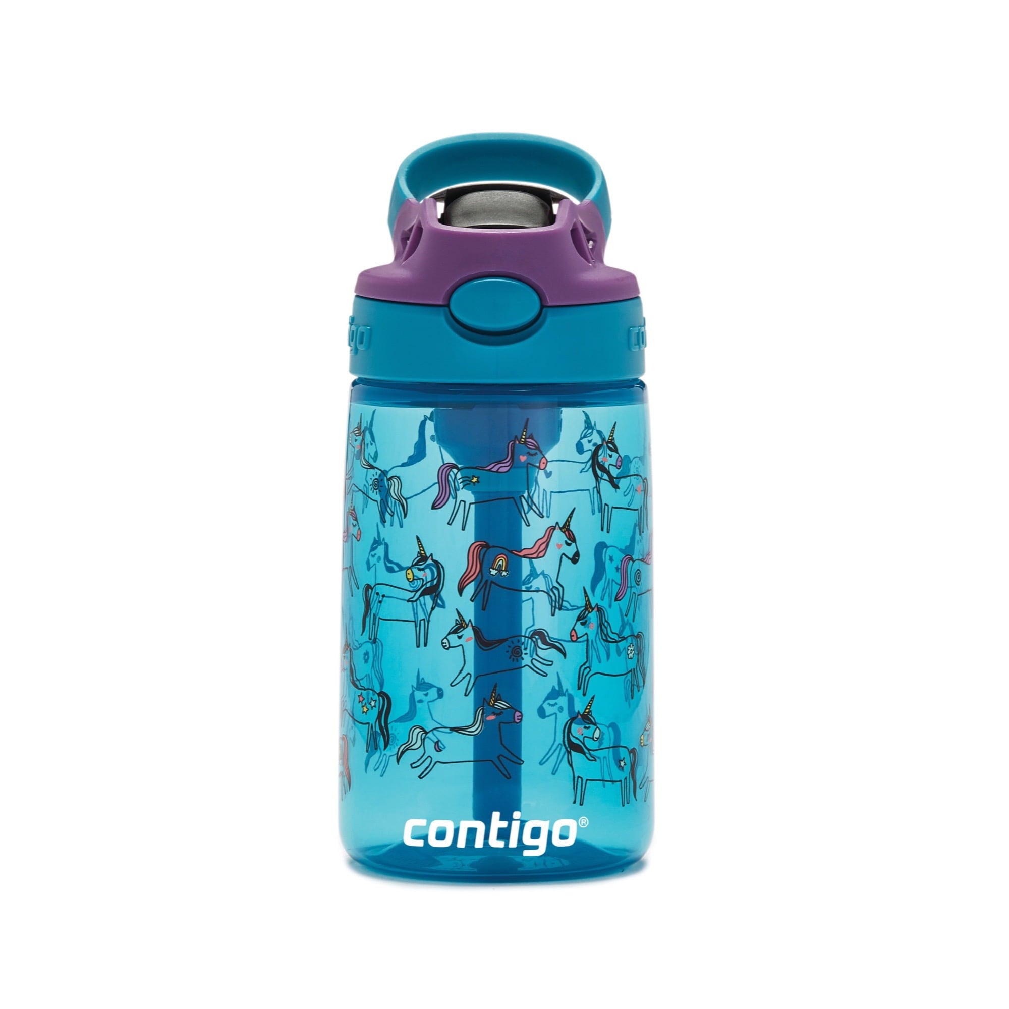Contigo Kids AUTOSPOUT Straw Water Bottle with Easy-Clean Lid, 14 oz., Juniper Unicorns Edition-J8M5