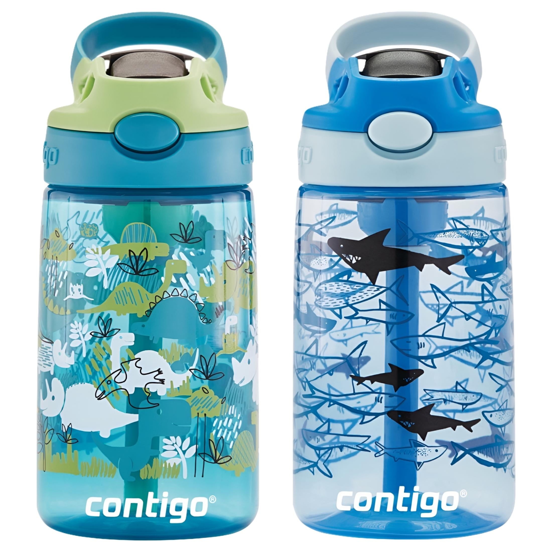 Contigo Kids 2-Pack Straw Water Bottle, 14 oz - Dinos/Sharks Edition-N2SD