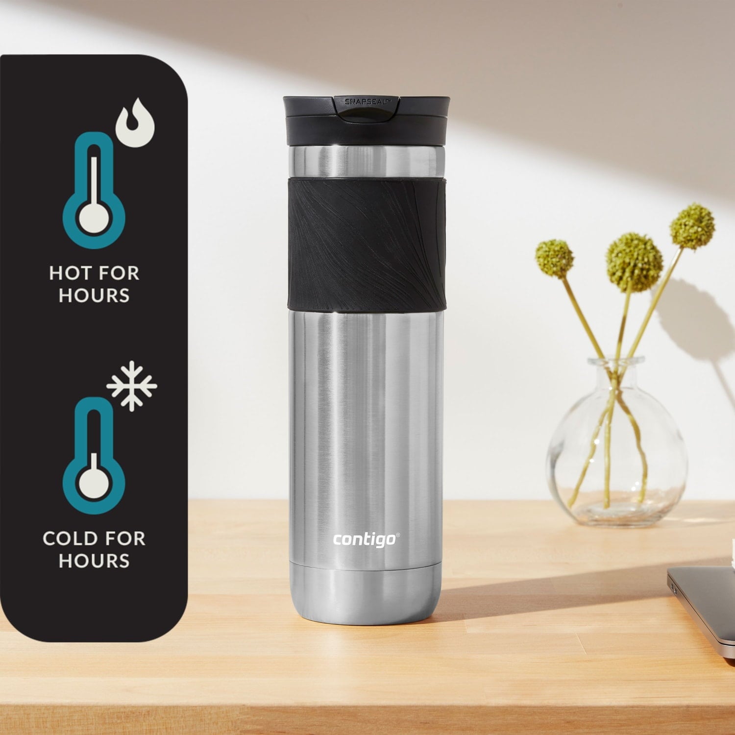 Contigo Byron 2.0 Stainless Steel Travel Mug with SNAPSEAL Lid and Grip in Black, 24 fl oz. Edition-X9F0