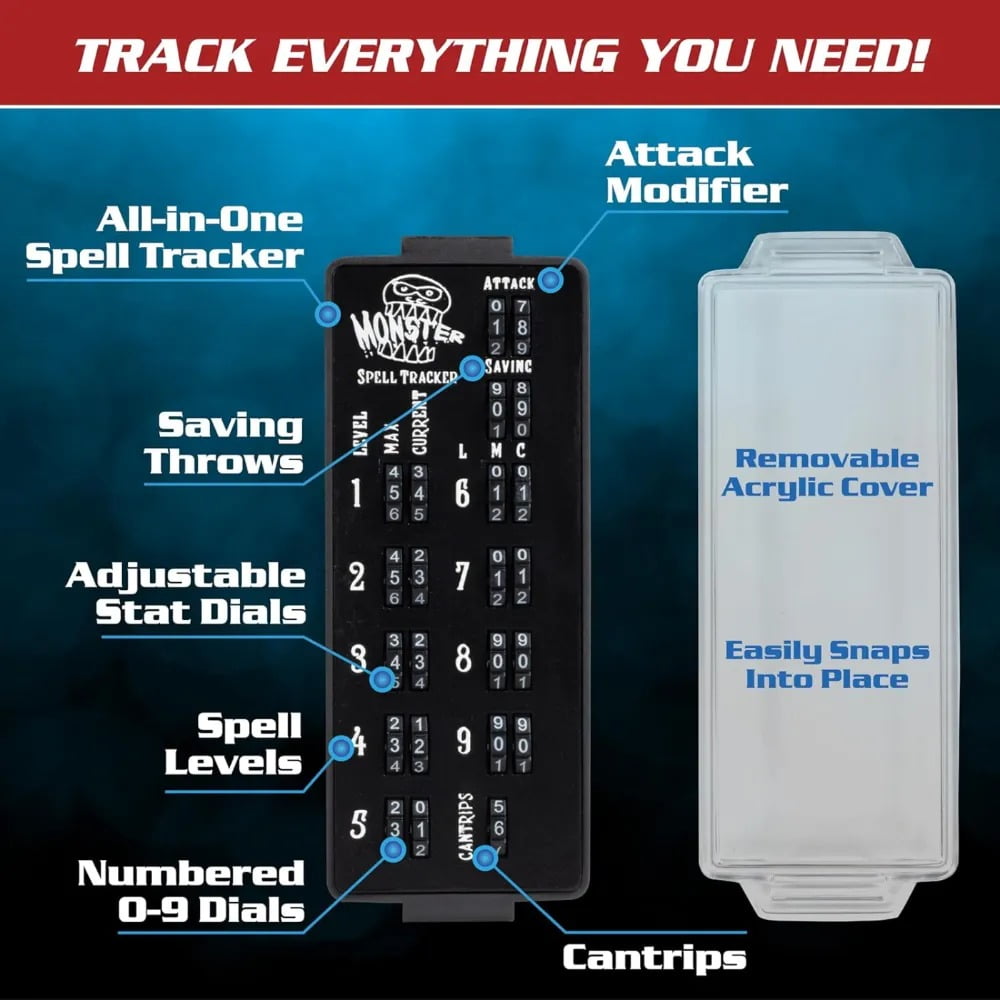 Ultimate RPG Spell Tracker for DND- Easily Keep Track of All Magic Stats, Levels, Modifiers Easily w Adjustable Place-Locking Dials &amp; Protective Cover- Compatible w Dungeons Dragons 5e Tabletop Games Edition-J88W