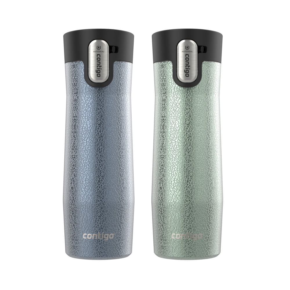 Contigo AUTOSEAL West Loop Vacuum-Insulated Stainless Steel Travel Mug with Easy-Clean Lid, 20 oz, Crystal Lakeside &amp; Crystal Agave, 2-Pack Edition-2GKF