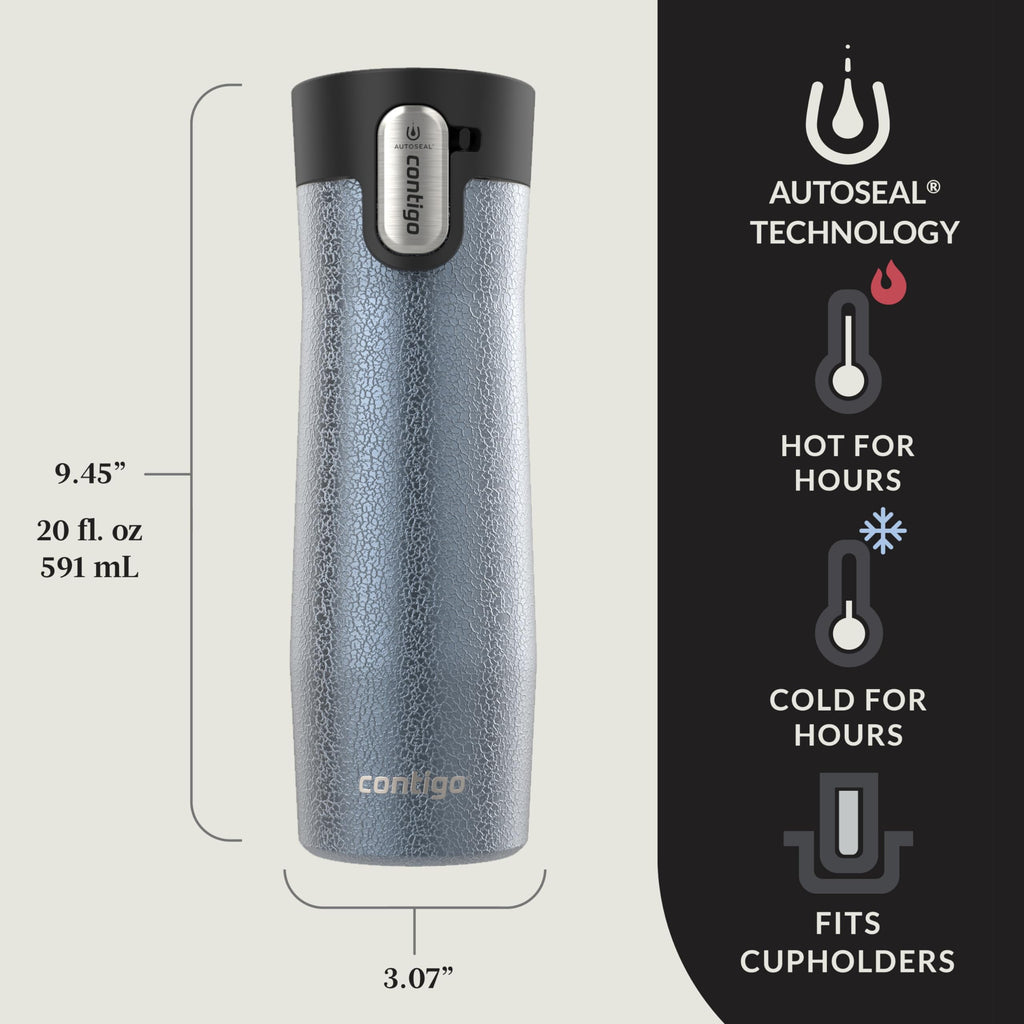 Contigo AUTOSEAL West Loop Vacuum-Insulated Stainless Steel Travel Mug with Easy-Clean Lid, 20 oz, Crystal Lakeside &amp; Crystal Agave, 2-Pack Edition-2GKF