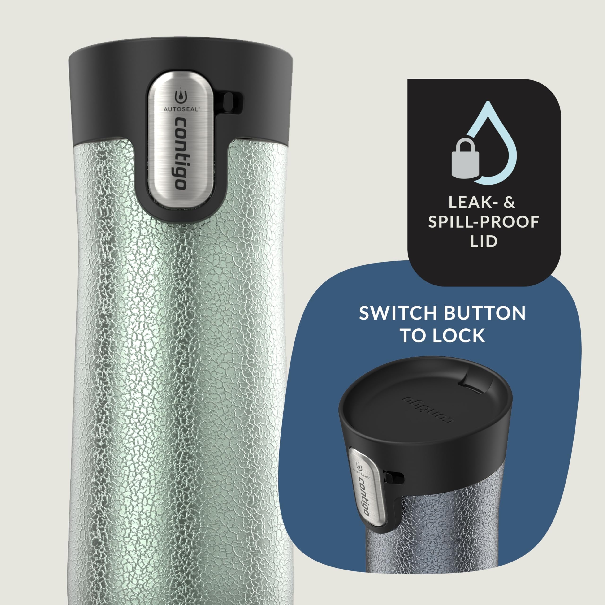 Contigo AUTOSEAL West Loop Vacuum-Insulated Stainless Steel Travel Mug with Easy-Clean Lid, 20 oz, Crystal Lakeside &amp; Crystal Agave, 2-Pack Edition-2GKF