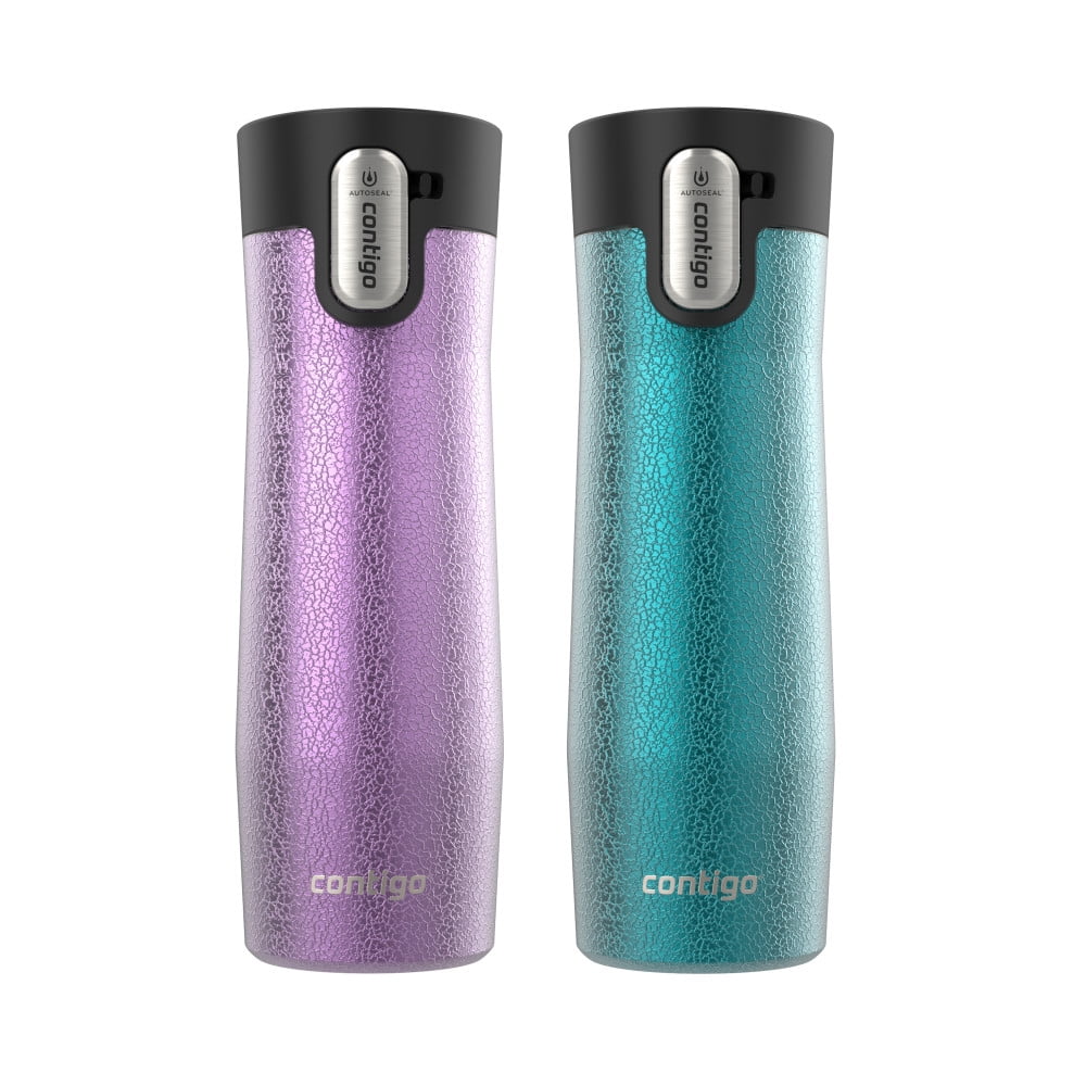 Contigo AUTOSEAL West Loop Vacuum-Insulated Stainless Steel Travel Mug with Easy-Clean Lid, 20 oz, Crystal Lakeside &amp; Crystal Agave, 2-Pack Edition-2GKF