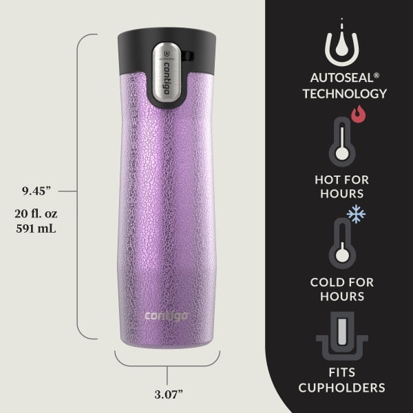 Contigo AUTOSEAL West Loop Vacuum-Insulated Stainless Steel Travel Mug with Easy-Clean Lid, 20 oz, Crystal Lakeside &amp; Crystal Agave, 2-Pack Edition-2GKF