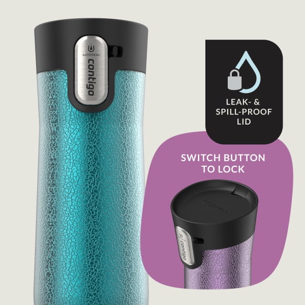 Contigo AUTOSEAL West Loop Vacuum-Insulated Stainless Steel Travel Mug with Easy-Clean Lid, 20 oz, Crystal Lakeside &amp; Crystal Agave, 2-Pack Edition-2GKF