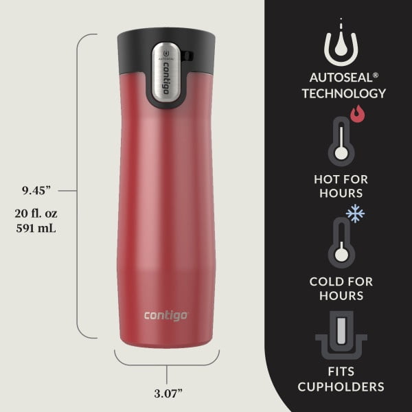 Contigo AUTOSEAL West Loop Vacuum-Insulated Stainless Steel Travel Mug with Easy-Clean Lid, 20 oz, Crystal Lakeside &amp; Crystal Agave, 2-Pack Edition-2GKF