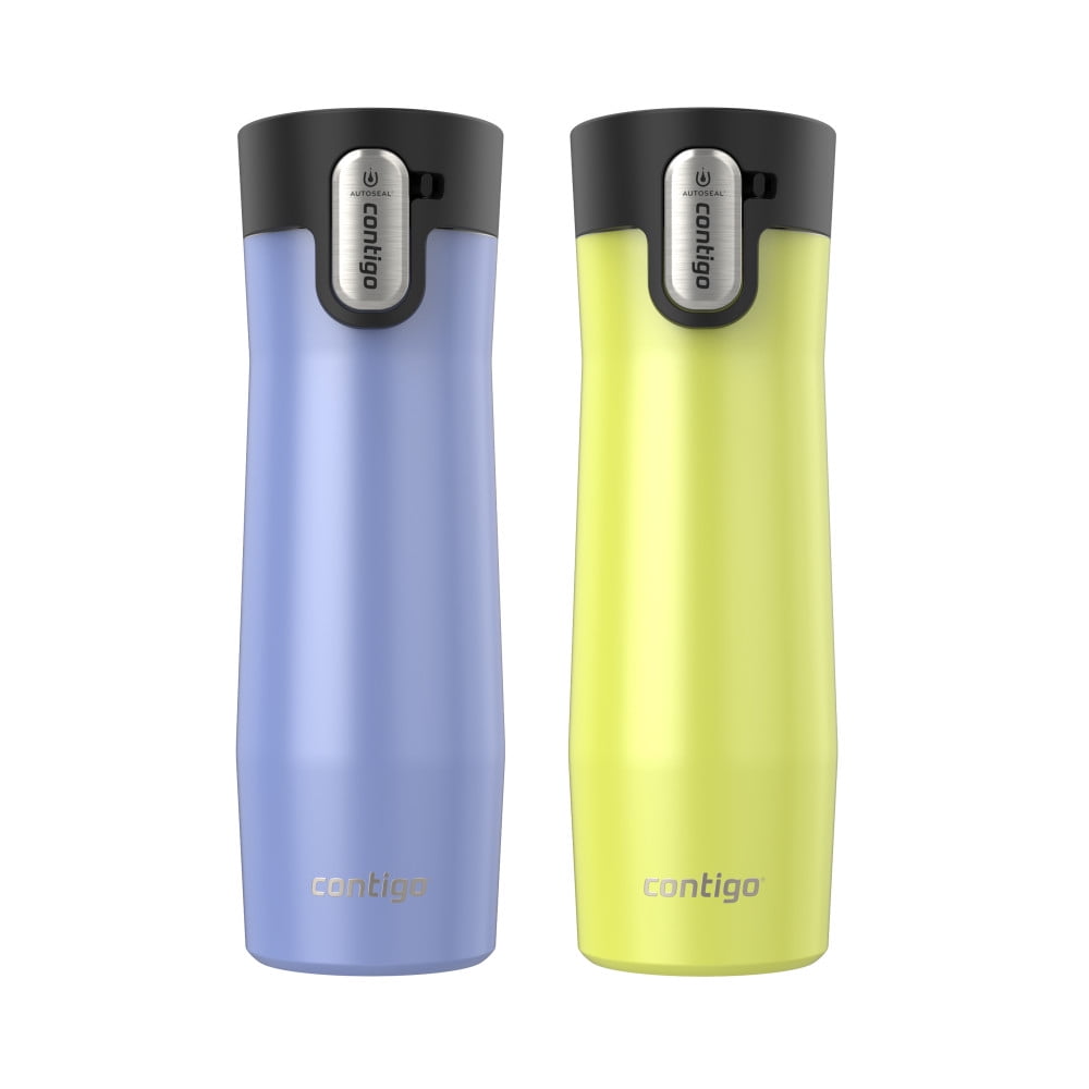 Contigo AUTOSEAL West Loop Vacuum-Insulated Stainless Steel Travel Mug with Easy-Clean Lid, 20 oz, Crystal Lakeside &amp; Crystal Agave, 2-Pack Edition-2GKF