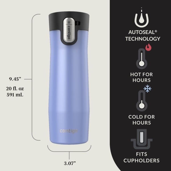 Contigo AUTOSEAL West Loop Vacuum-Insulated Stainless Steel Travel Mug with Easy-Clean Lid, 20 oz, Crystal Lakeside &amp; Crystal Agave, 2-Pack Edition-2GKF