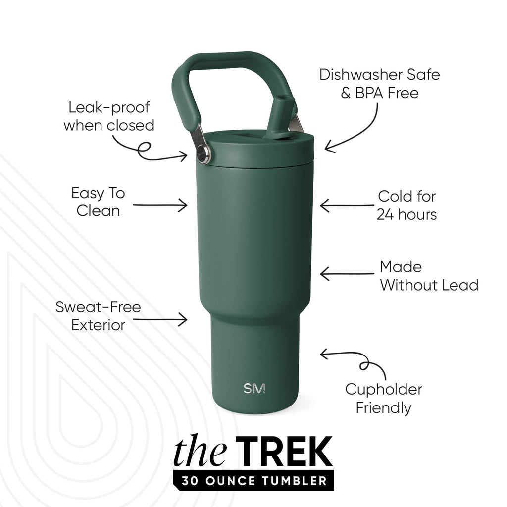 Simple Modern 30 fl oz Insulated Stainless Steel Trek Pivot Tumbler with Straw Lid and Top Handle|Forest Edition-CHDU