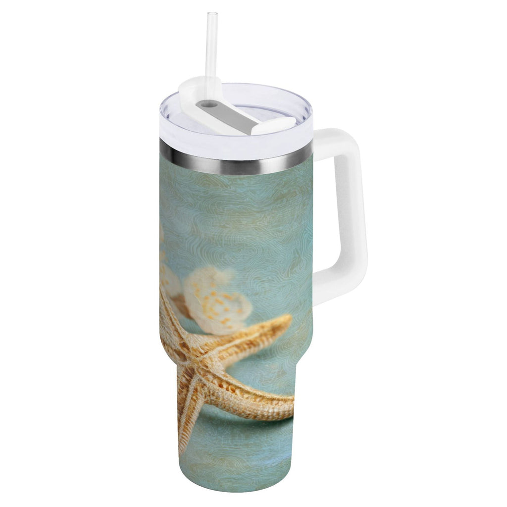 30 oz Insulated Stainless Steel Tumbler Double Wall Stainless Steel Tumbler with 2-Way Drinking Starfish with Flowers Edition-4G0S