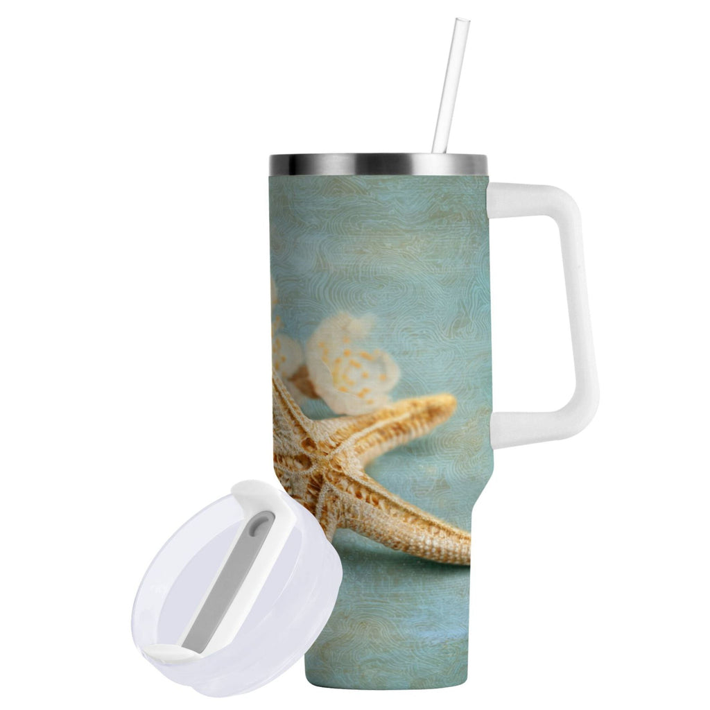 30 oz Insulated Stainless Steel Tumbler Double Wall Stainless Steel Tumbler with 2-Way Drinking Starfish with Flowers Edition-4G0S