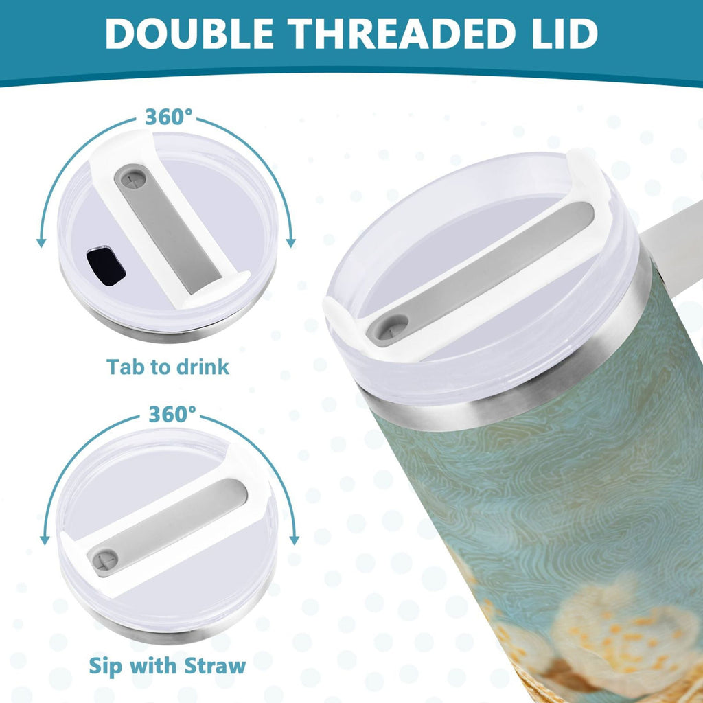 30 oz Insulated Stainless Steel Tumbler Double Wall Stainless Steel Tumbler with 2-Way Drinking Starfish with Flowers Edition-4G0S