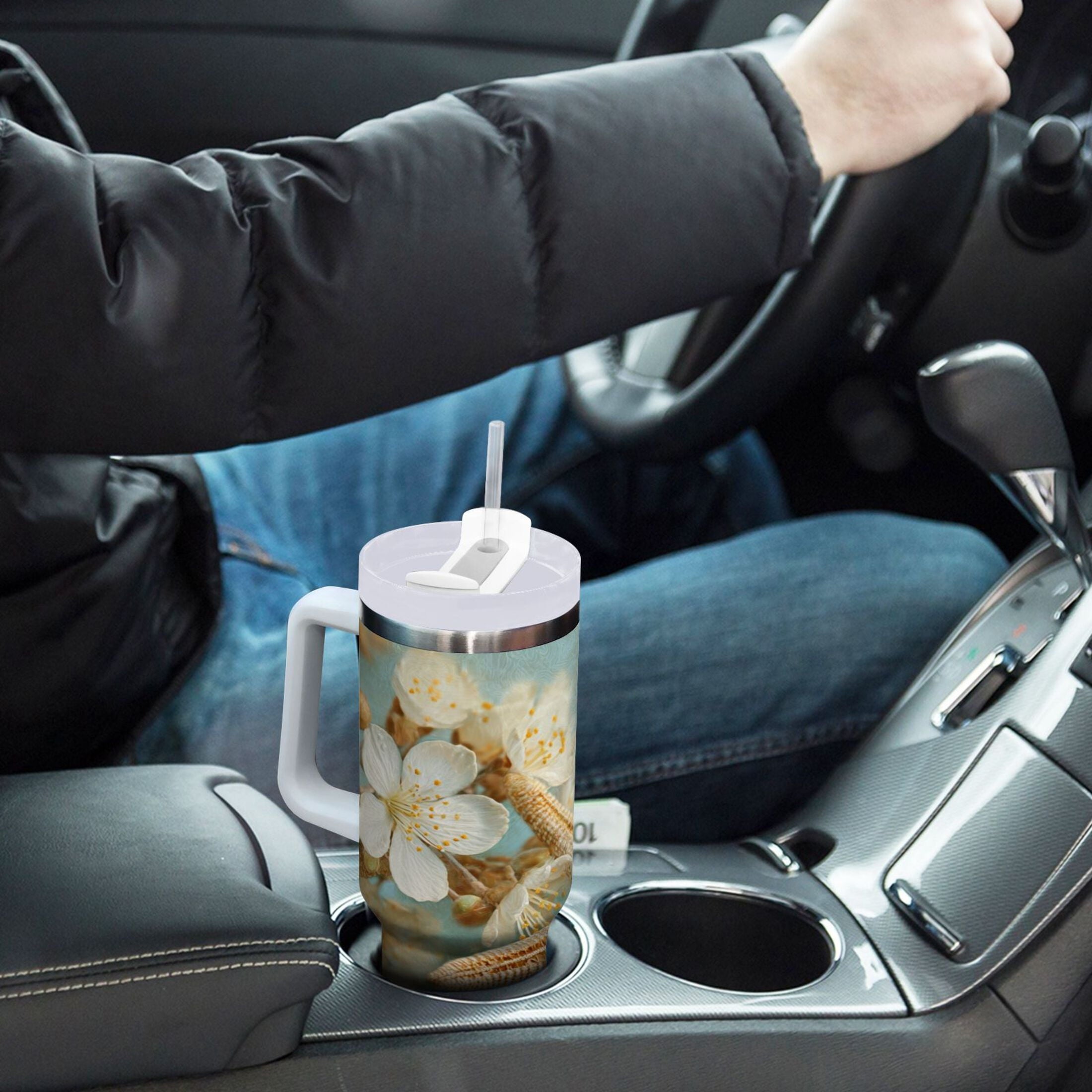30 oz Insulated Stainless Steel Tumbler Double Wall Stainless Steel Tumbler with 2-Way Drinking Starfish with Flowers Edition-4G0S