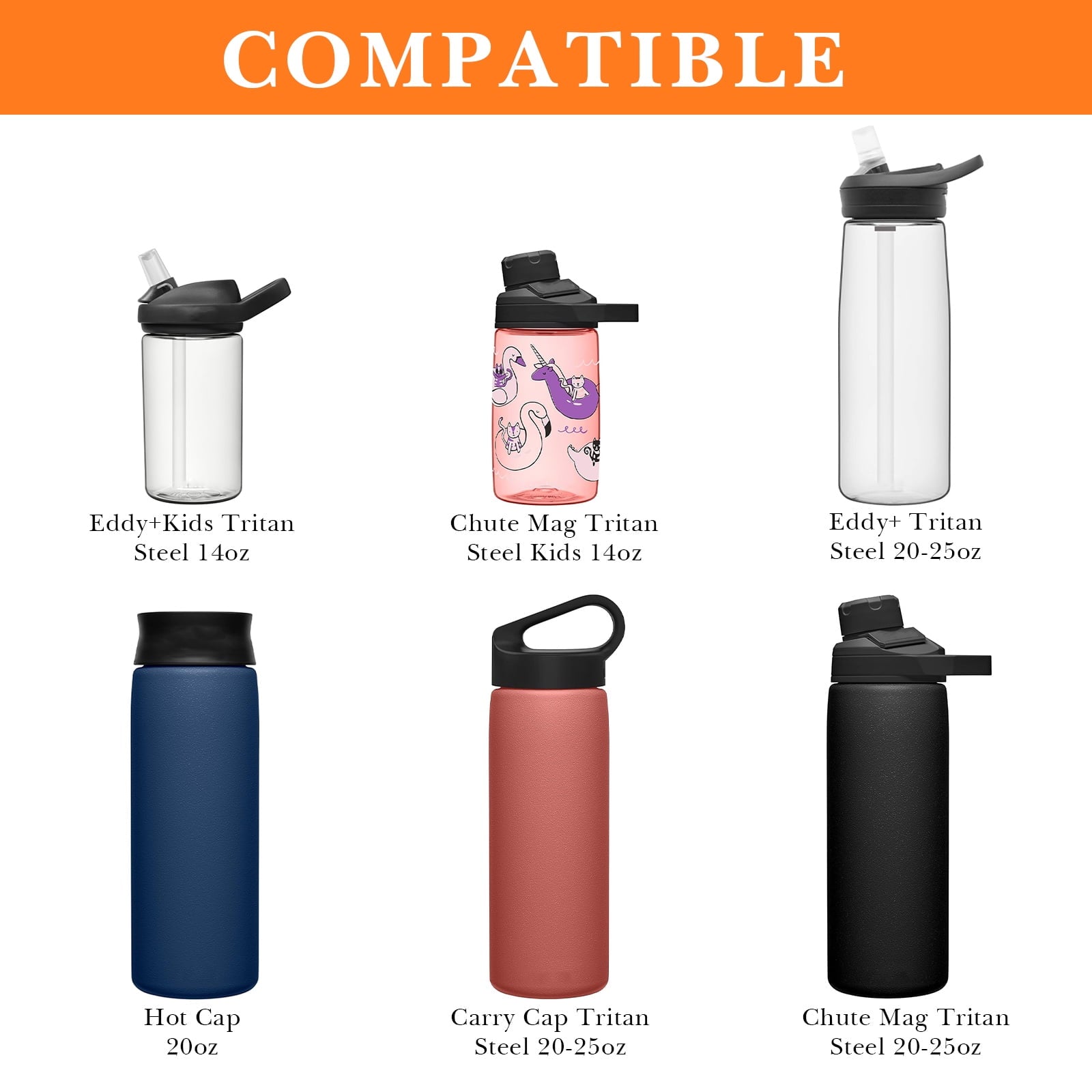 Linkidea 2 Pack Water Bottle Boot Compatible with CamelBak Eddy+20oz/25oz, Chute Mag 20oz/25oz, Carry Cap, Silicone Anti-Slip Bottle Bottom Bumper Protector (Orange) Edition-2KTQ