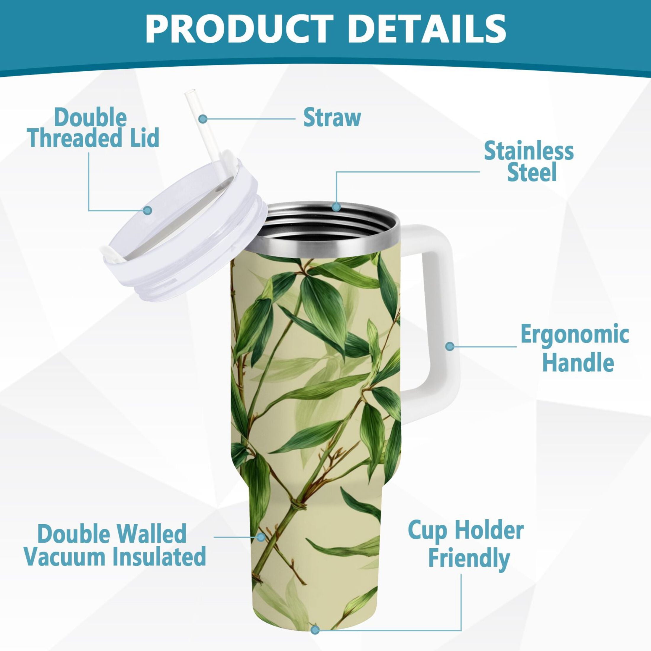30 oz Insulated Stainless Steel Tumbler Double Wall Stainless Steel Tumbler with 2-Way Drinking Bamboo Pattern Edition-VTYX
