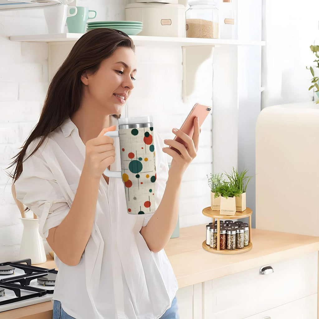30 oz Insulated Stainless Steel Tumbler Double Wall Stainless Steel Tumbler with 2-Way Drinking Colorful Dots and Lines Edition-BHTQ