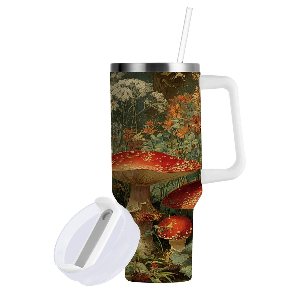 40 oz Insulated Stainless Steel Tumbler Double Wall Stainless Steel Tumbler with 2-Way Drinking Red Mushrooms Edition-ENS0