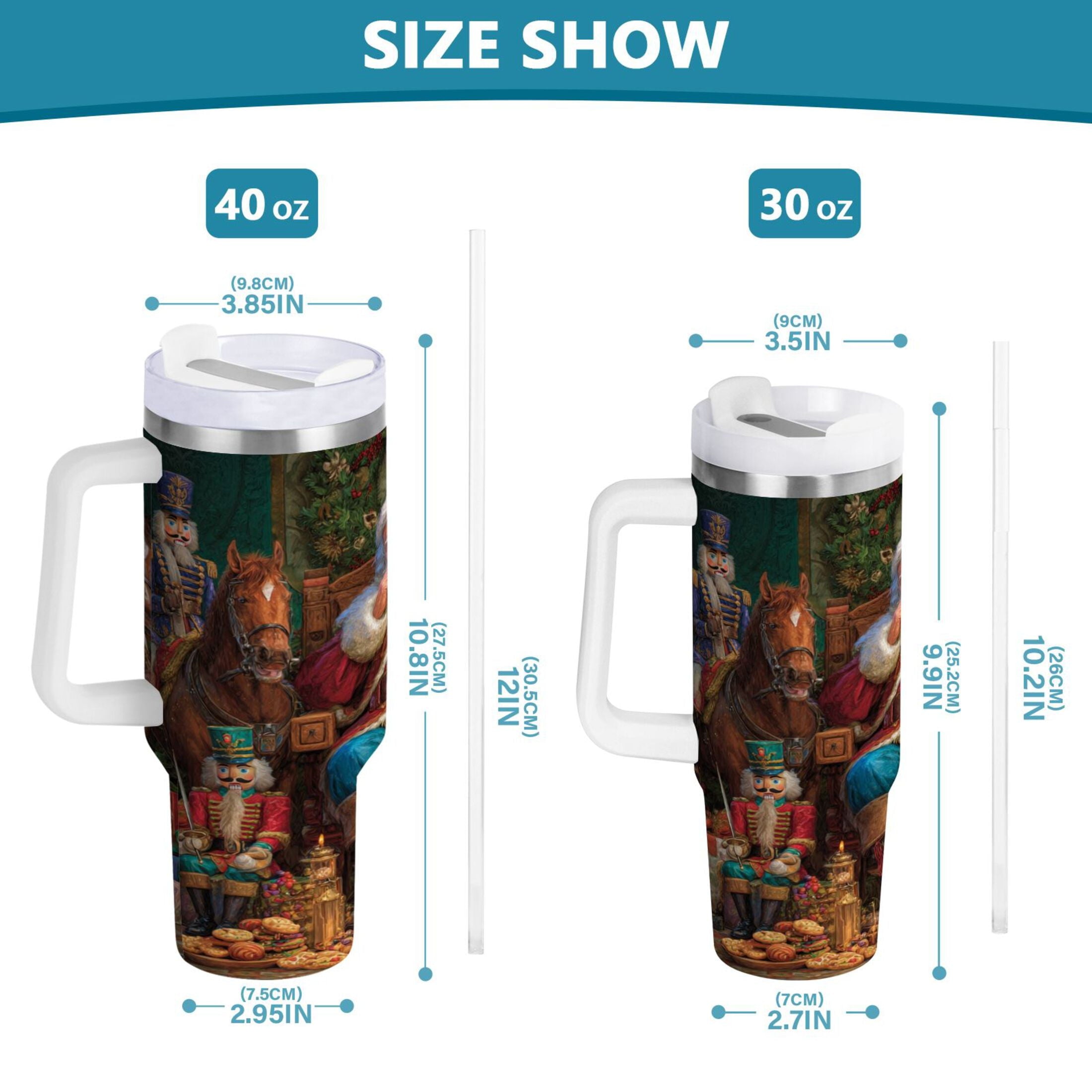 40 oz Insulated Stainless Steel Tumbler Double Wall Stainless Steel Tumbler with 2-Way Drinking Santa Eating Cookies Edition-O2P0
