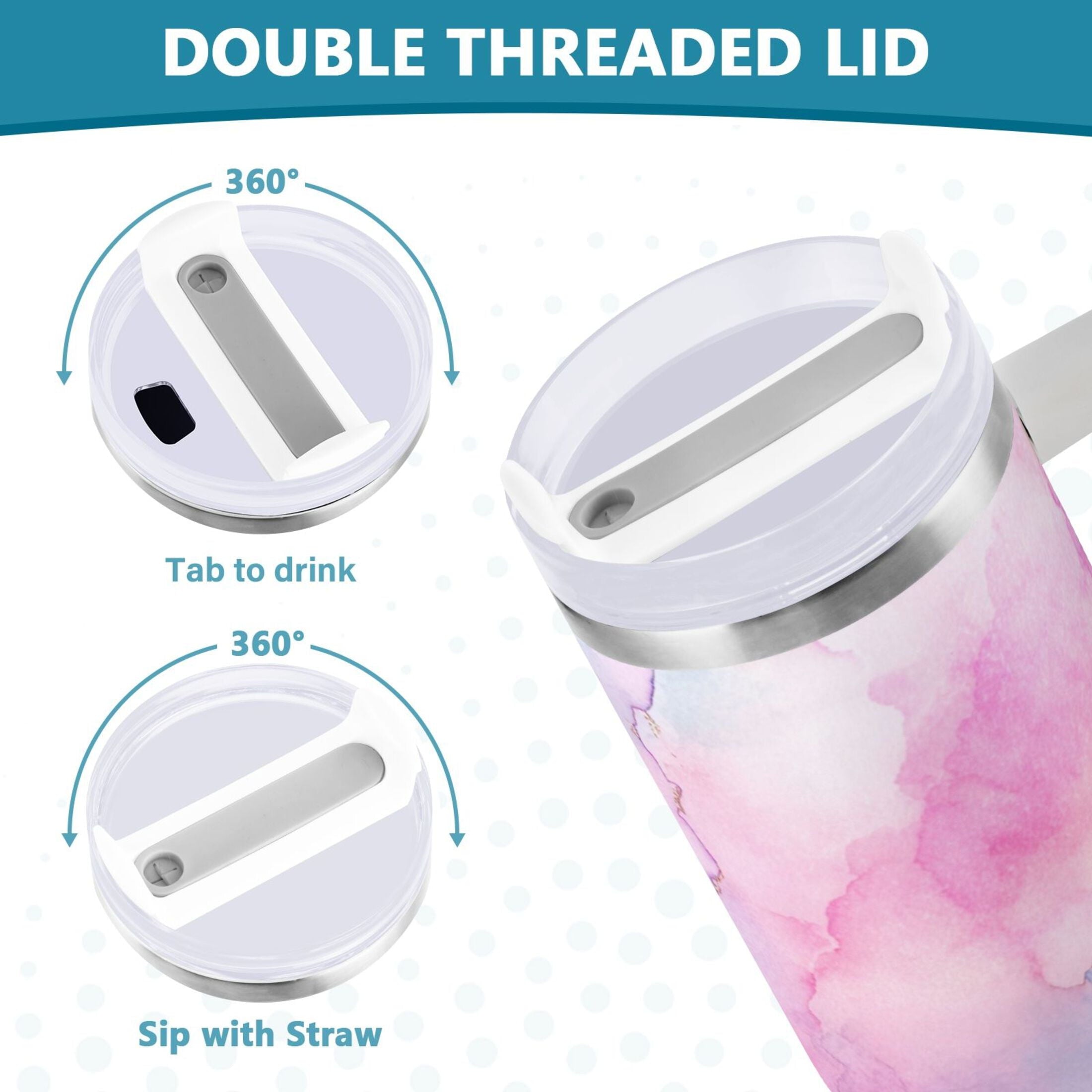 30 oz Insulated Stainless Steel Tumbler Double Wall Stainless Steel Tumbler with 2-Way Drinking Pastel Pink Marble Texture Edition-X25X