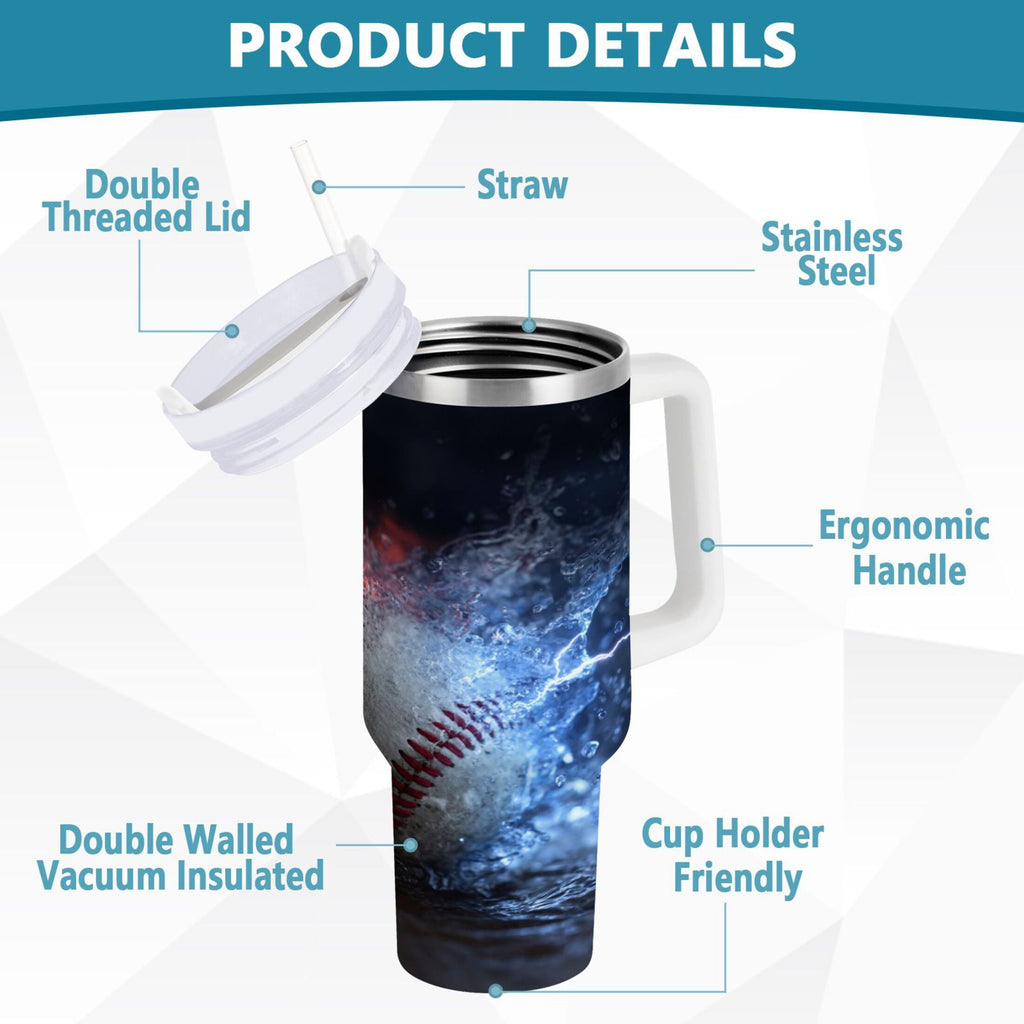 40 oz Insulated Stainless Steel Tumbler Double Wall Stainless Steel Tumbler with 2-Way Drinking Baseball with Water and Fire Edition-EUOP
