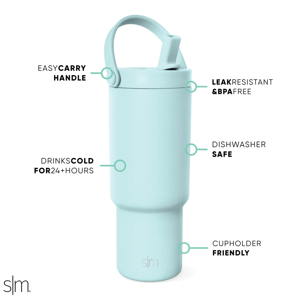 Simple Modern 24 fl oz Insulated Stainless Steel Trek Pivot Tumbler with Straw Lid and Top Handle|Seaside Blue Edition-8TVY
